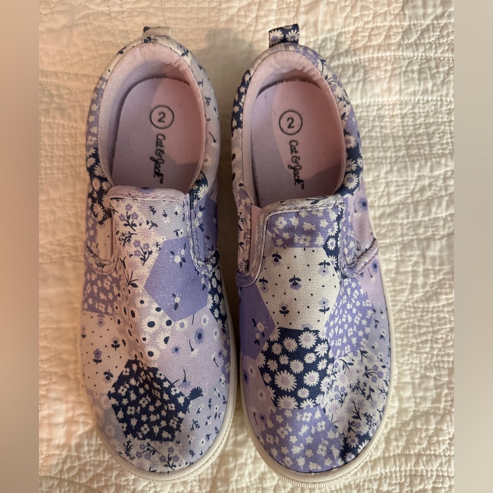 Floral Kids Slip-On Shoes - Purple and White